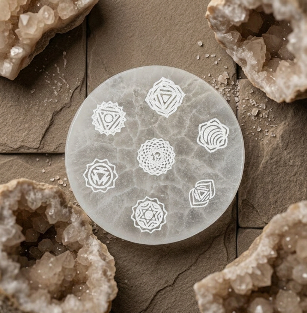 7 Chakra Selenite Disc Round