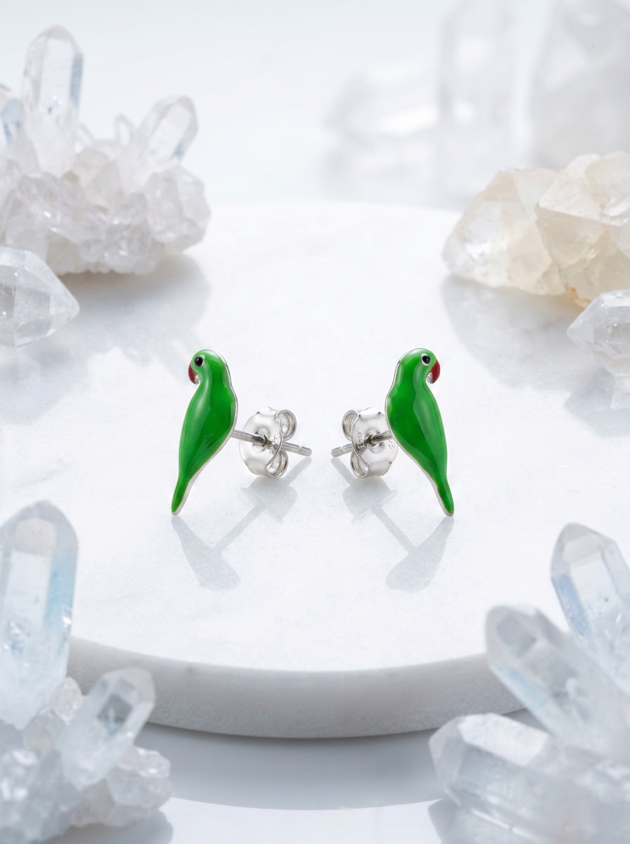 Matcha Green Parakeets meenakari earrings