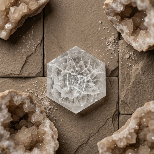 Selenite Bowl – Hexagonal Round Inside