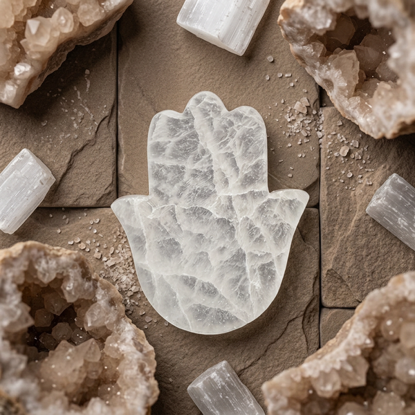Selenite Disc – Hamsa Shape