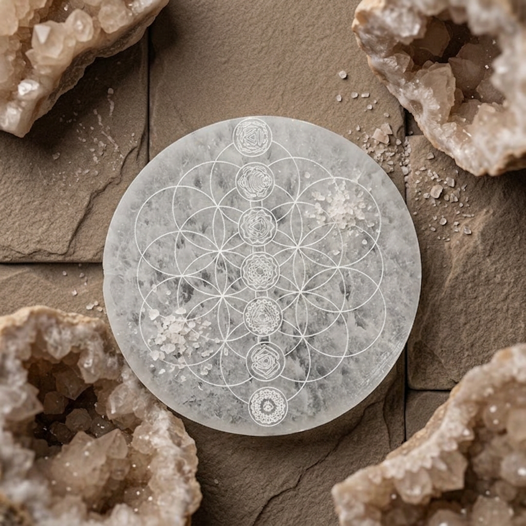 Natural Selenite Disc – Round Tree of Life