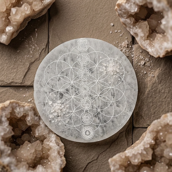 Selenite Disc – Round Tree of Life