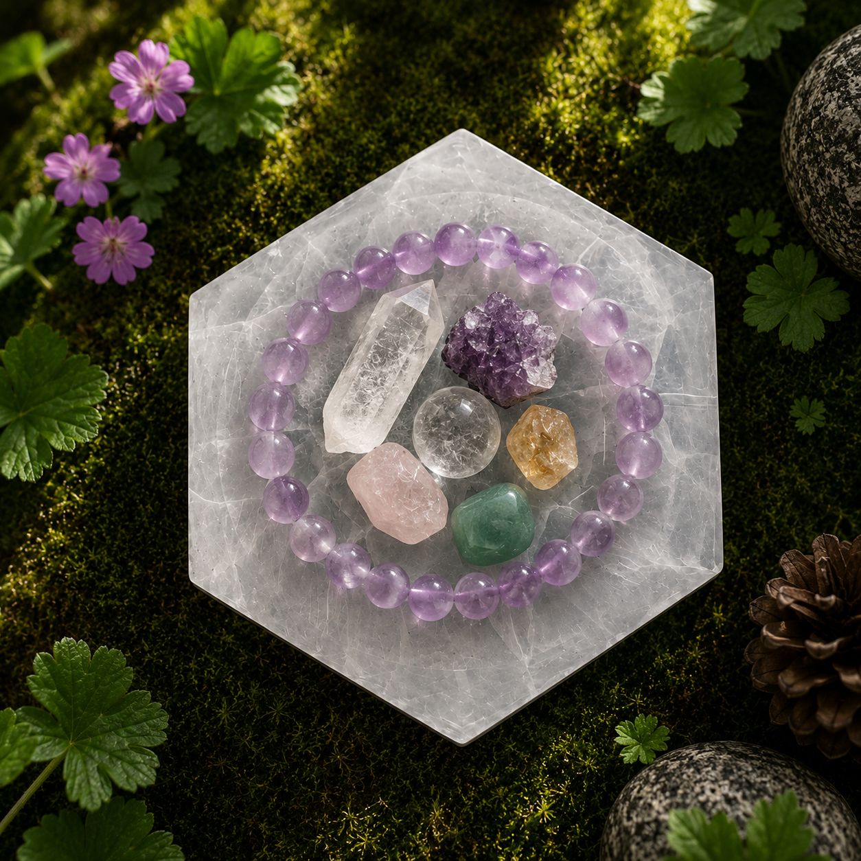 Selenite Bowl – Hexagonal Round Inside