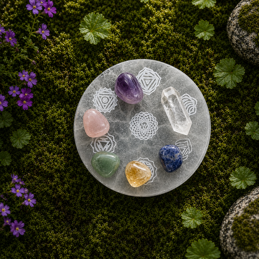 7 Chakra Selenite Disc Round