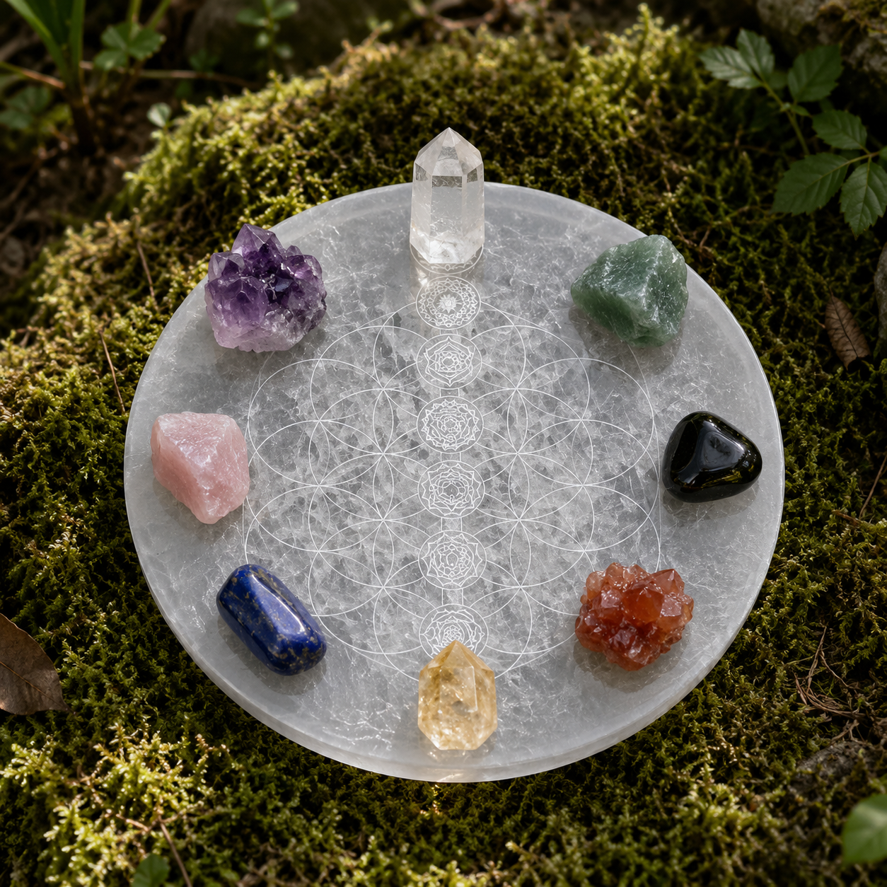 Selenite Disc – Round Tree of Life