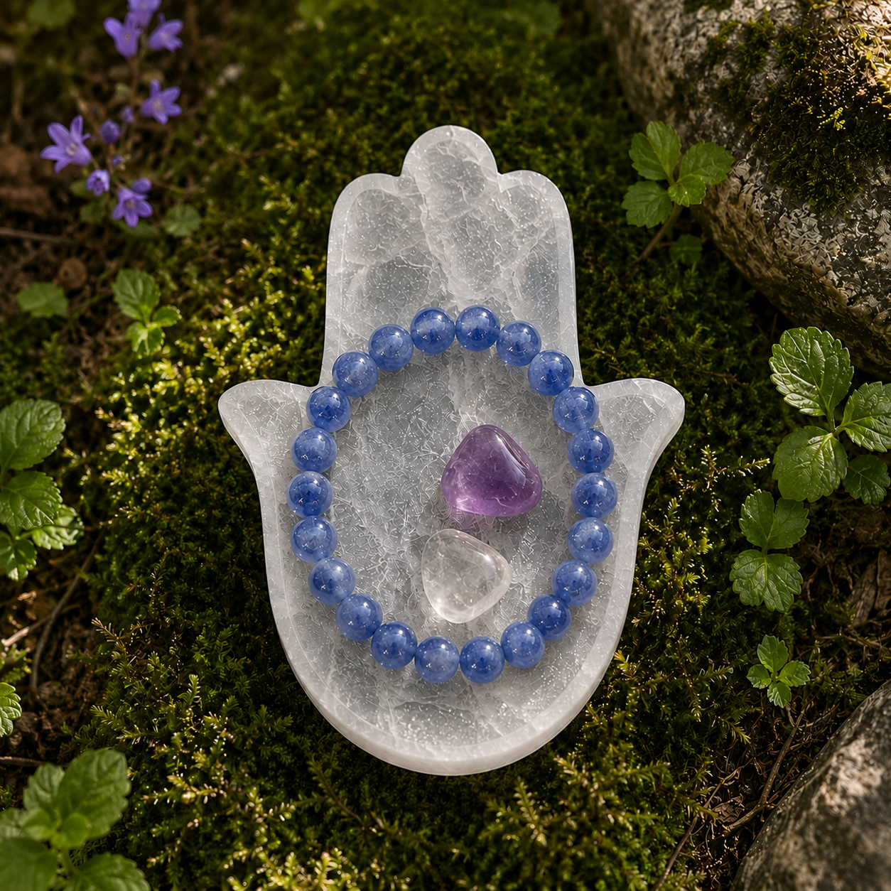 Selenite Disc – Hamsa Shape