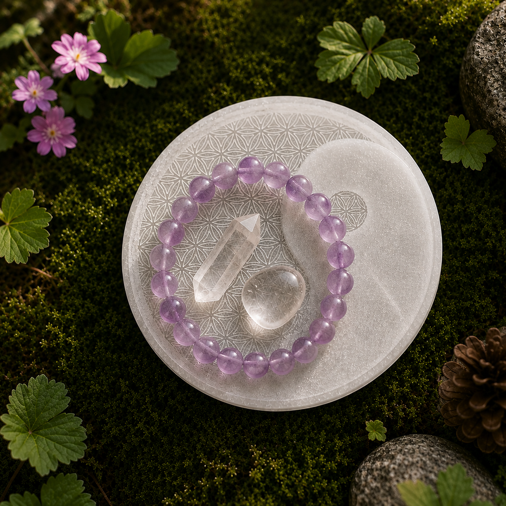 Selenite Disc – Round Ying Yang with Flower