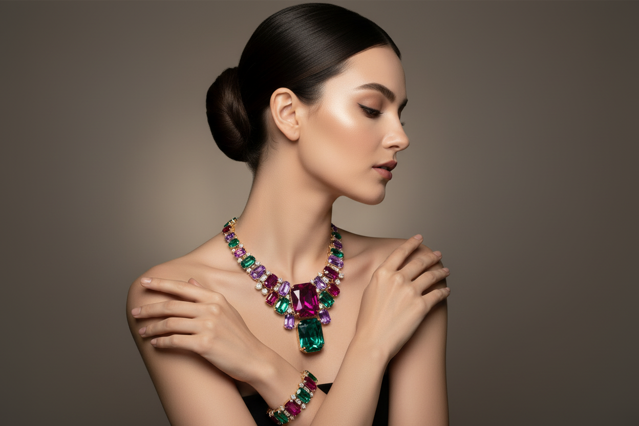 Model with Gemstone Jewelry - Matched Style