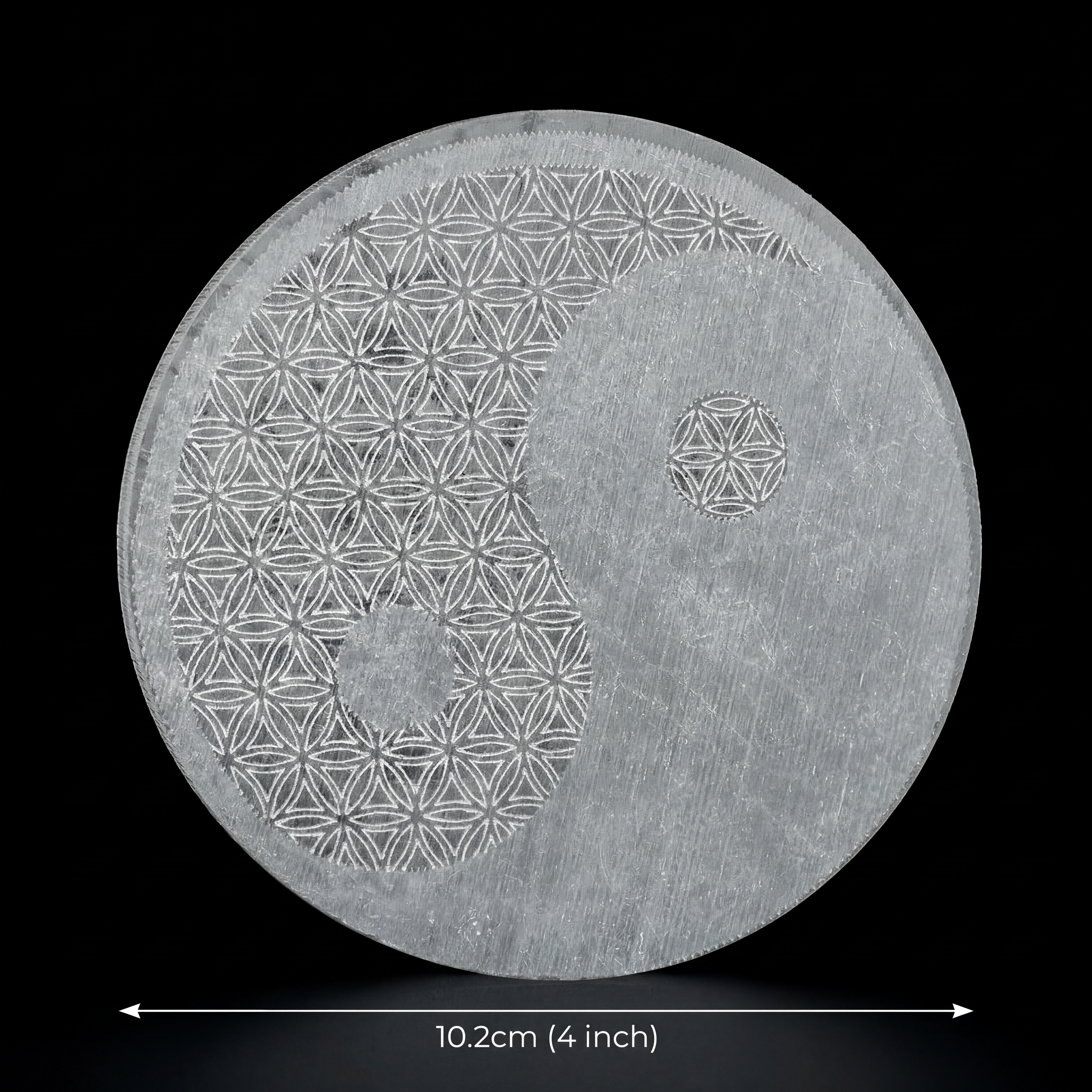 Selenite Disc – Round Ying Yang with Flower